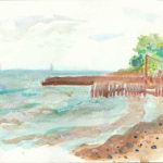 Watercolor painting of Lake Huron.