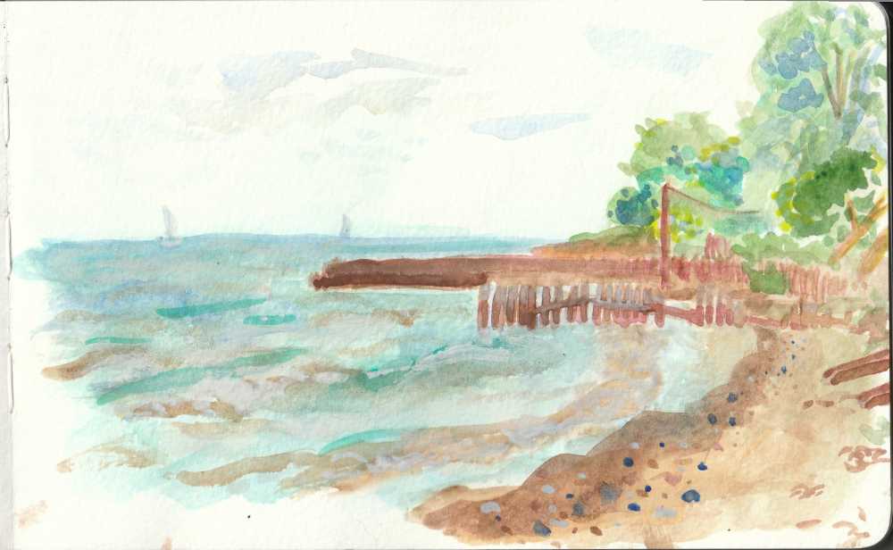 Watercolor painting of Lake Huron.
